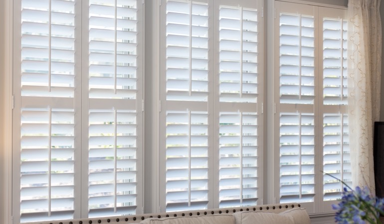 Faux wood plantation shutters in Boston